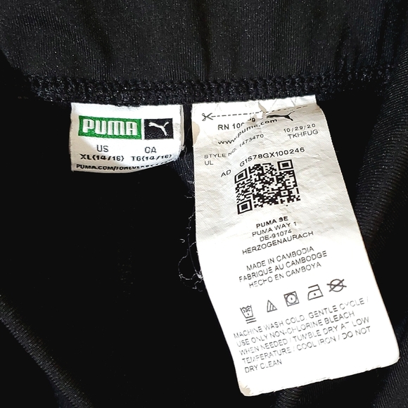 Puma Youth Black Short Tights with Pink/Silver/White Logo on Leg - Size 14/16 - Picture 6 of 13